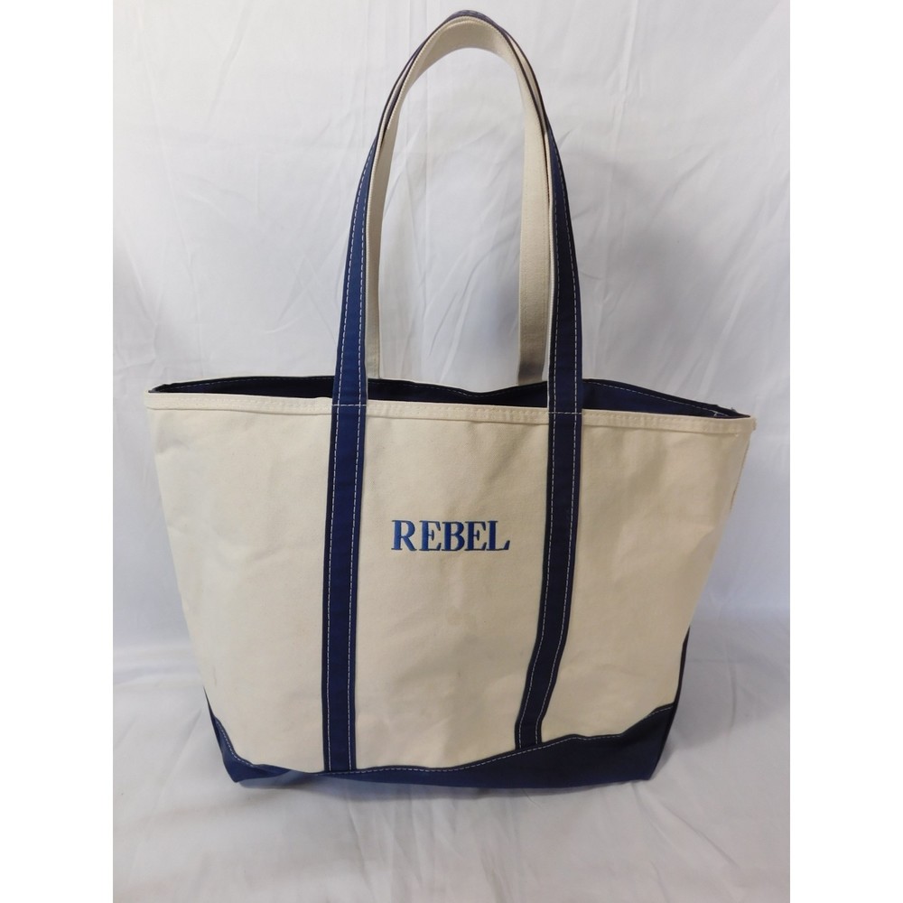 Vintage LL Bean Heavy Canvas Two-Tone Navy Blue Trim Boat & Tote Bag USA